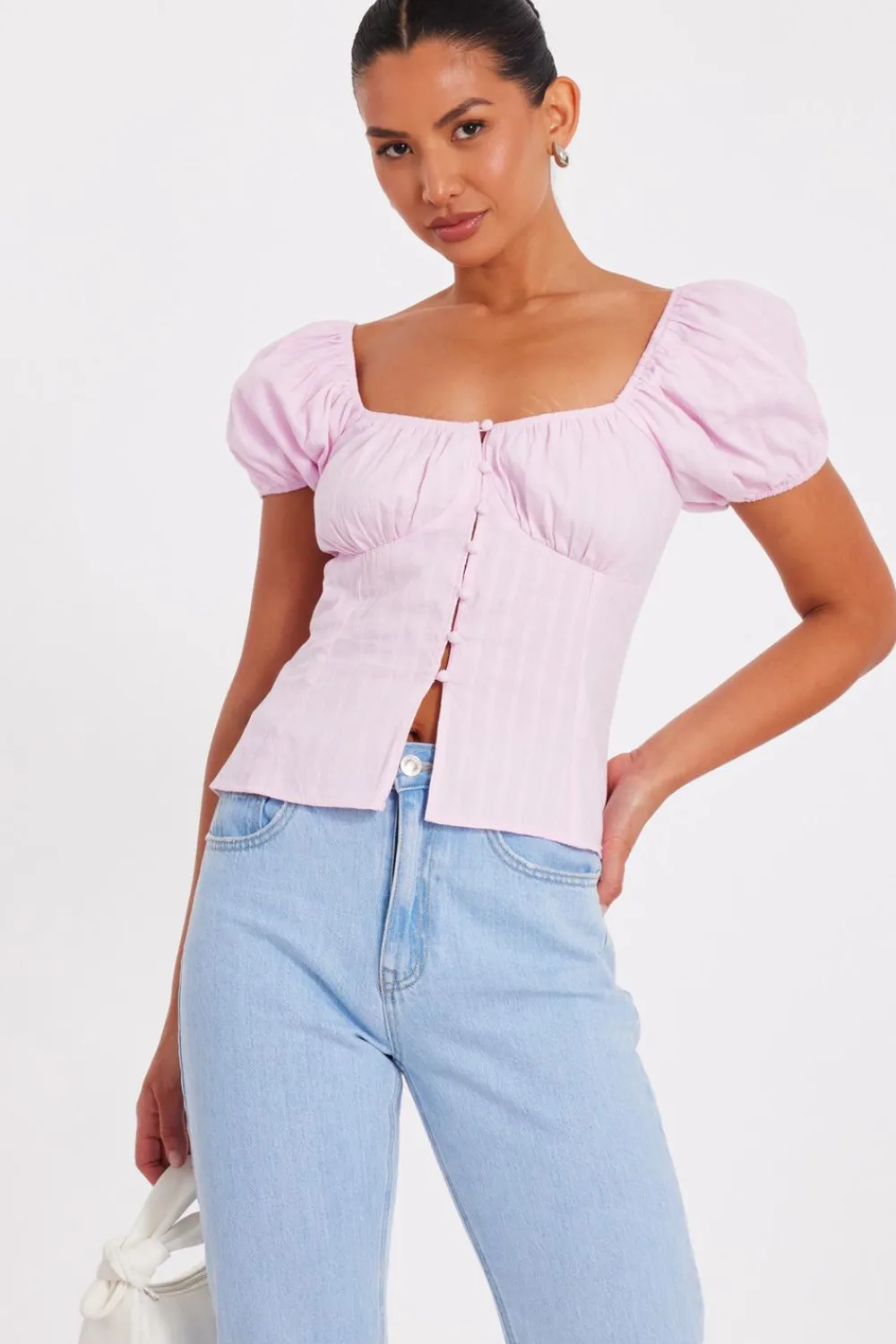 Quiz Summer Tops|Day Tops>Baby Pink Button Front Top