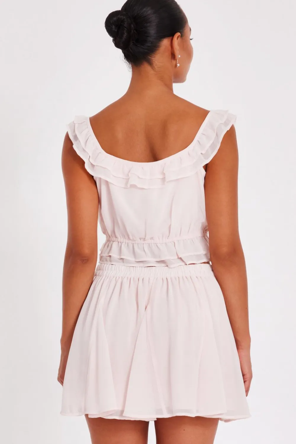 Quiz Summer Tops|Going Out Tops>Baby Pink Ruffle Crop Top