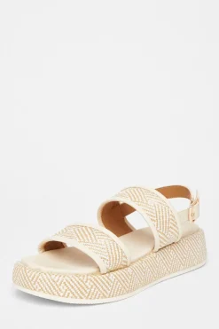 Quiz Sandals|Holiday Shoes>Beige Aztec Double Strap Flatform Sandals