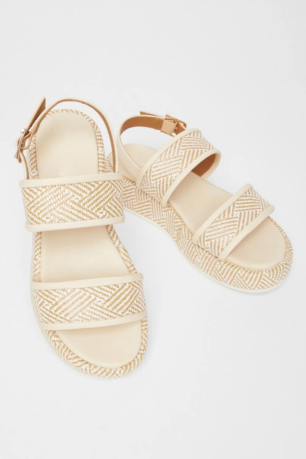 Quiz Sandals|Holiday Shoes>Beige Aztec Double Strap Flatform Sandals