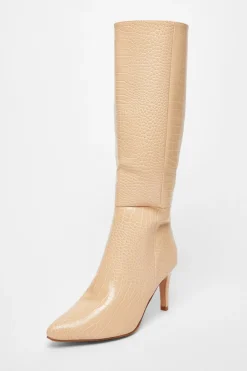 Quiz Boots>Beige Faux Leather Knee High Boots