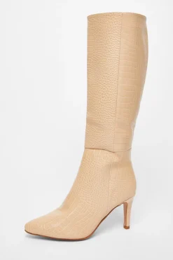 Quiz Boots>Beige Faux Leather Knee High Boots