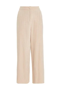 Quiz Trousers|Co-Ords>Beige Pinstripe Embellished Wide Leg Trousers