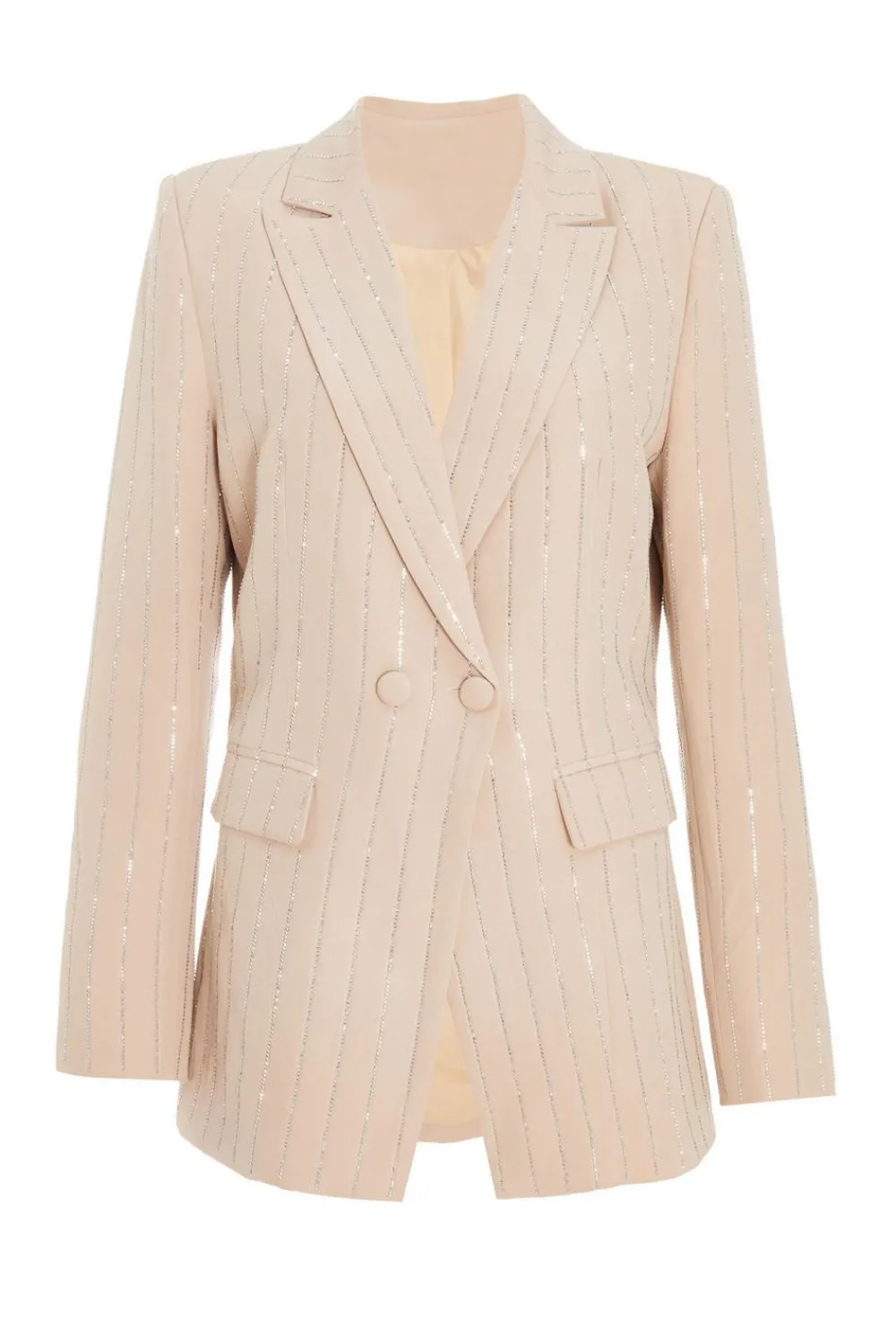Quiz Jackets & Coats|Co-Ords>Beige Pinstripe Embellished Blazer
