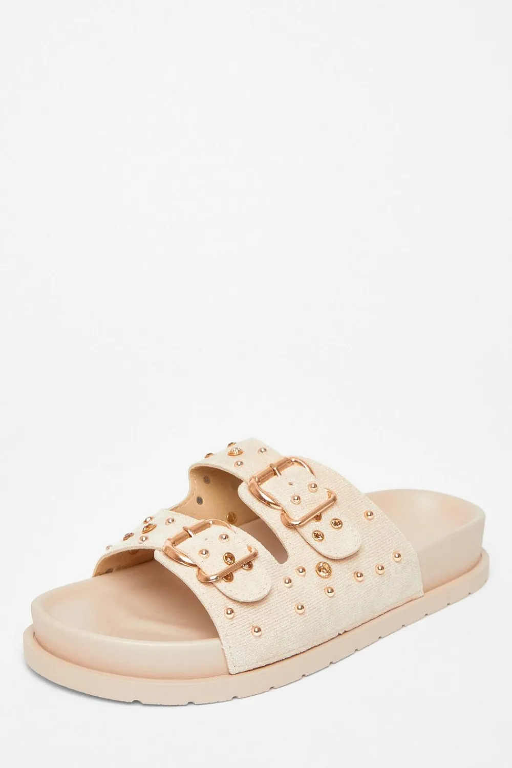Quiz Sandals|Holiday Shoes>Beige Studded Flat Sandals