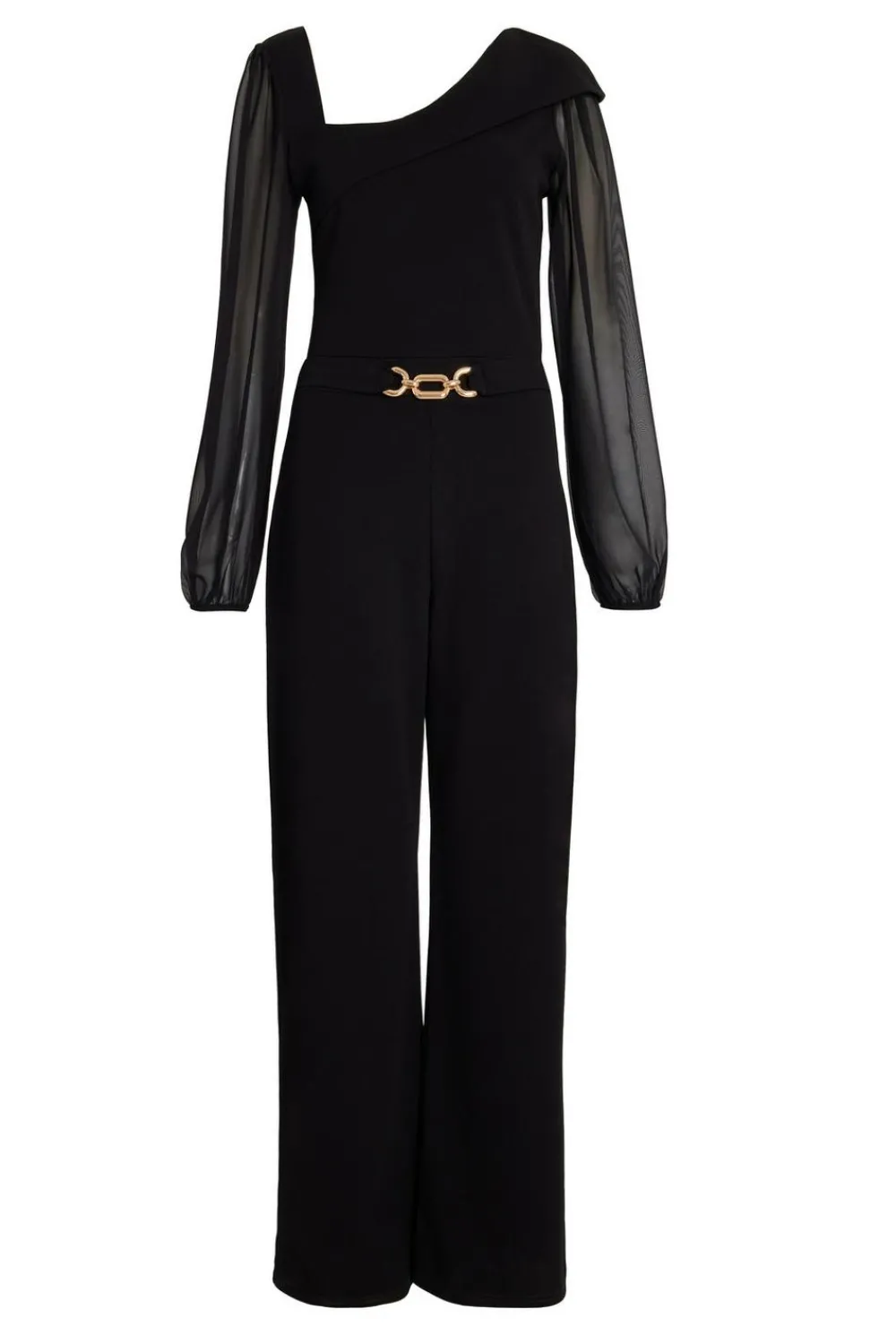 Quiz Occasion Jumpsuits|Going Out Jumpsuits>Black Asymmetric Buckle Detail Jumpsuit