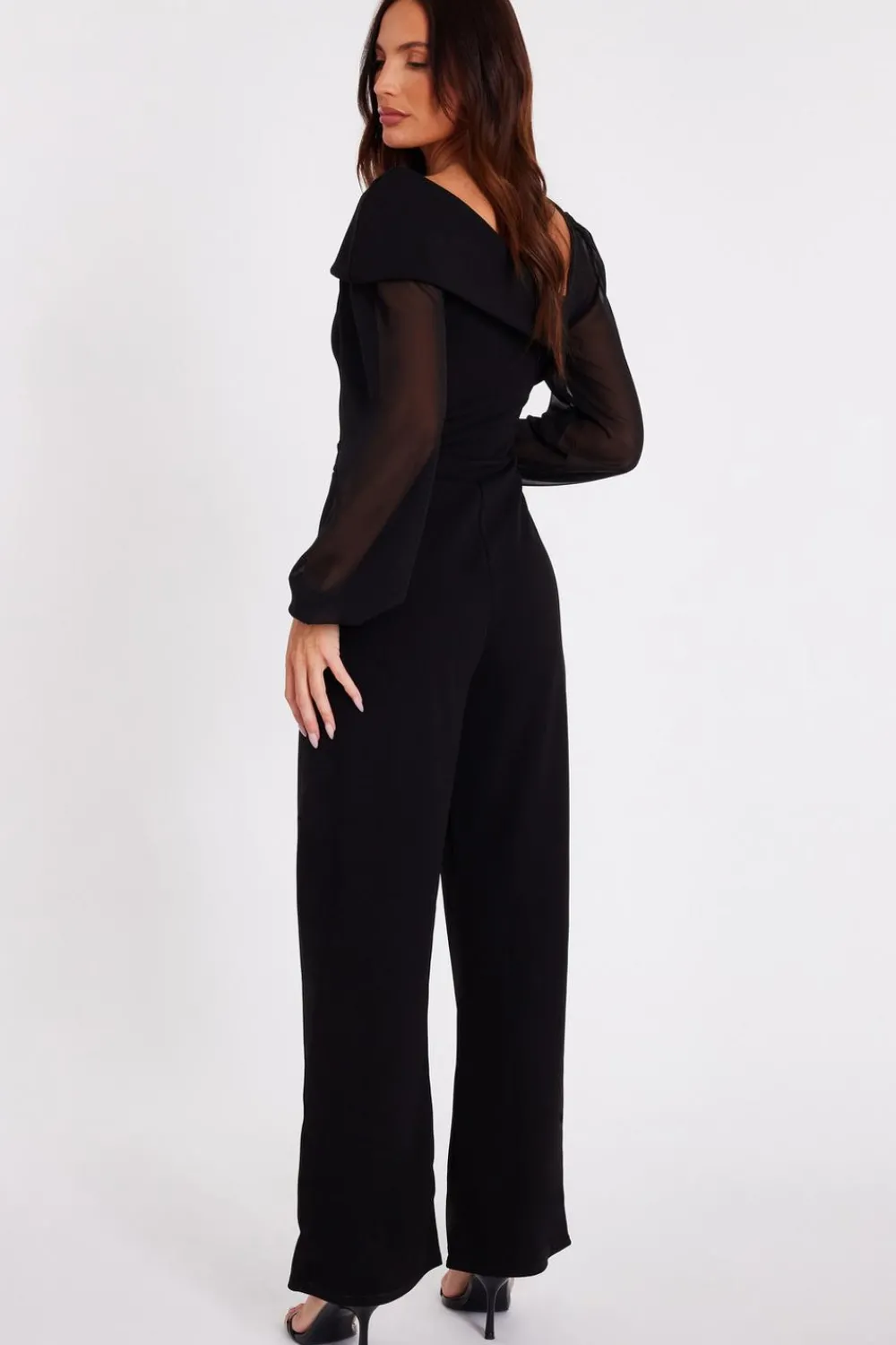 Quiz Occasion Jumpsuits|Going Out Jumpsuits>Black Asymmetric Buckle Detail Jumpsuit
