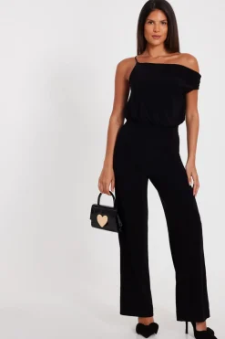 Quiz Going Out Jumpsuits|Black Jumpsuits>Asymmetric Draped Jumpsuit