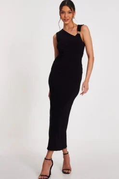 Quiz Evening Dresses|Going Out>Black Asymmetric Midaxi Dress