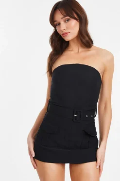 Quiz Playsuits|Playsuits>Black Bandeau Belted Skort Playsuit