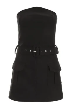 Quiz Playsuits|Playsuits>Black Bandeau Belted Skort Playsuit