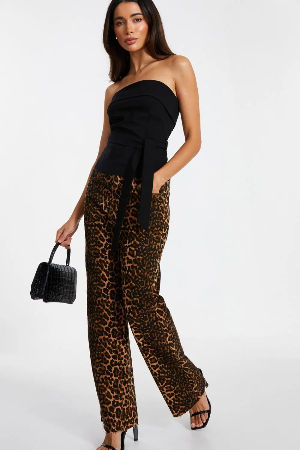 Quiz Going Out Tops|Day Tops>Black Bandeau Belted Top