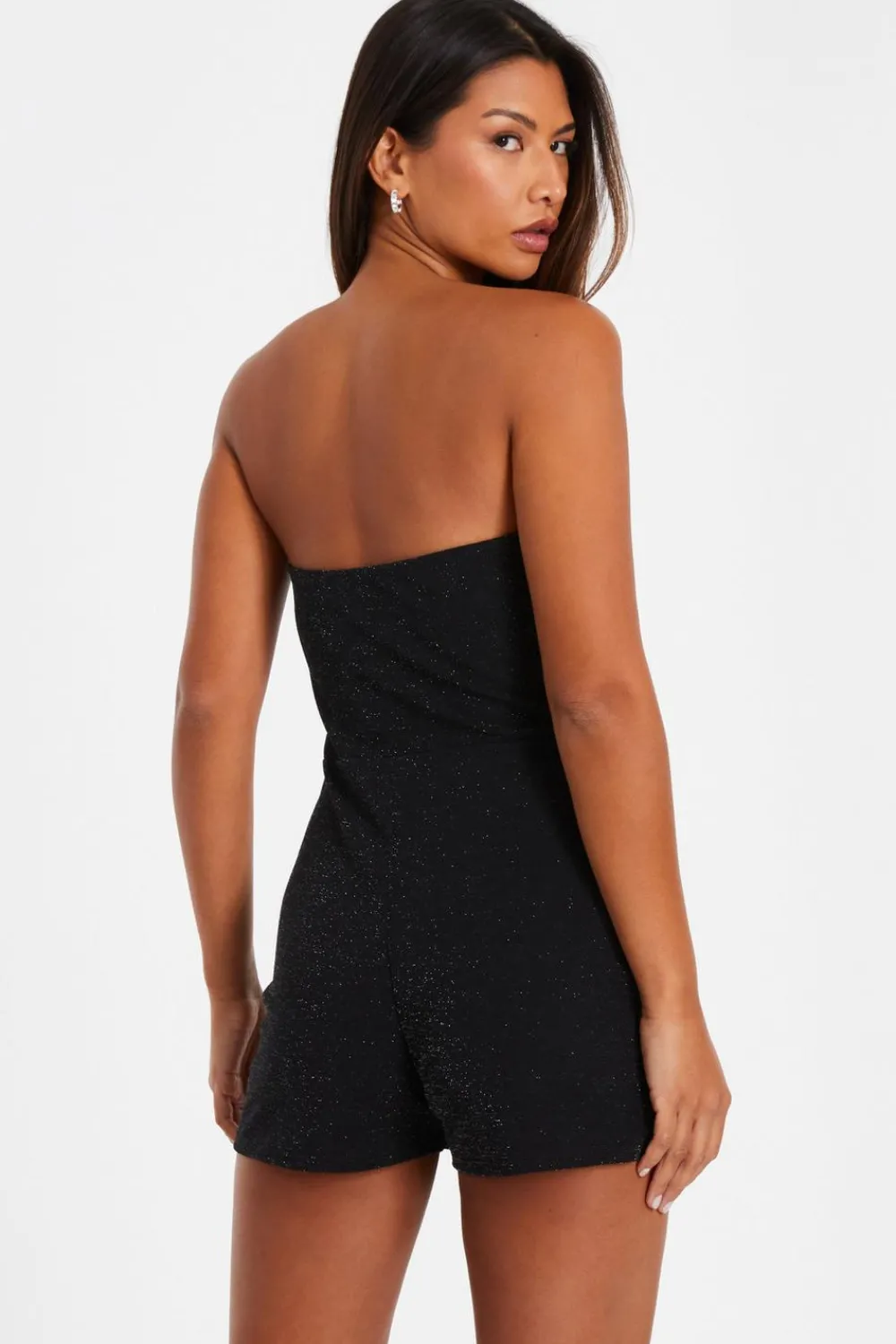 Quiz Playsuits|Playsuits>Black Bandeau Glitter Skort Playsuit
