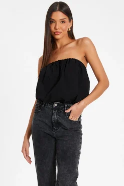 Quiz Going Out Tops|Day Tops>Black Bandeau Puffball Bodysuit