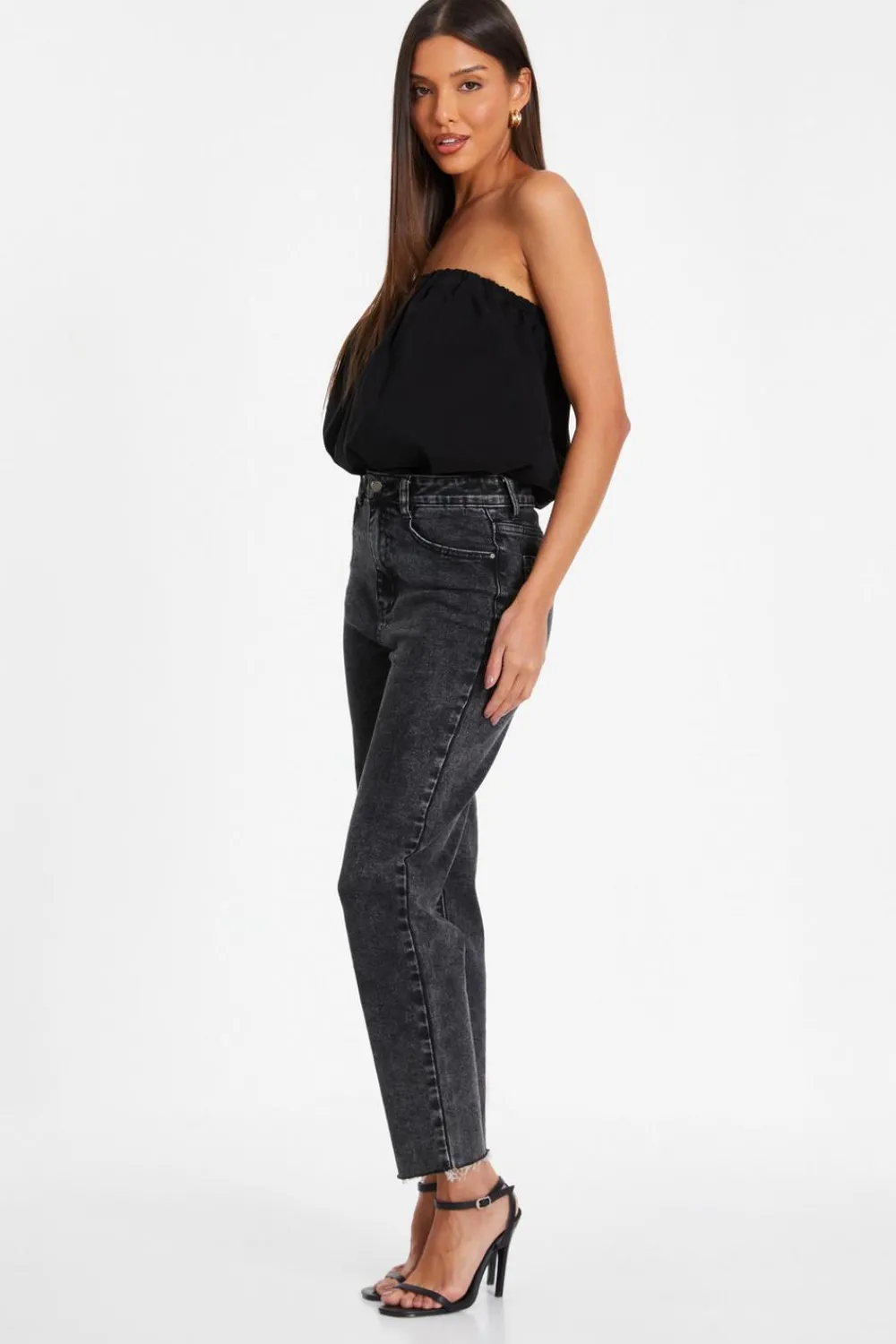 Quiz Going Out Tops|Day Tops>Black Bandeau Puffball Bodysuit