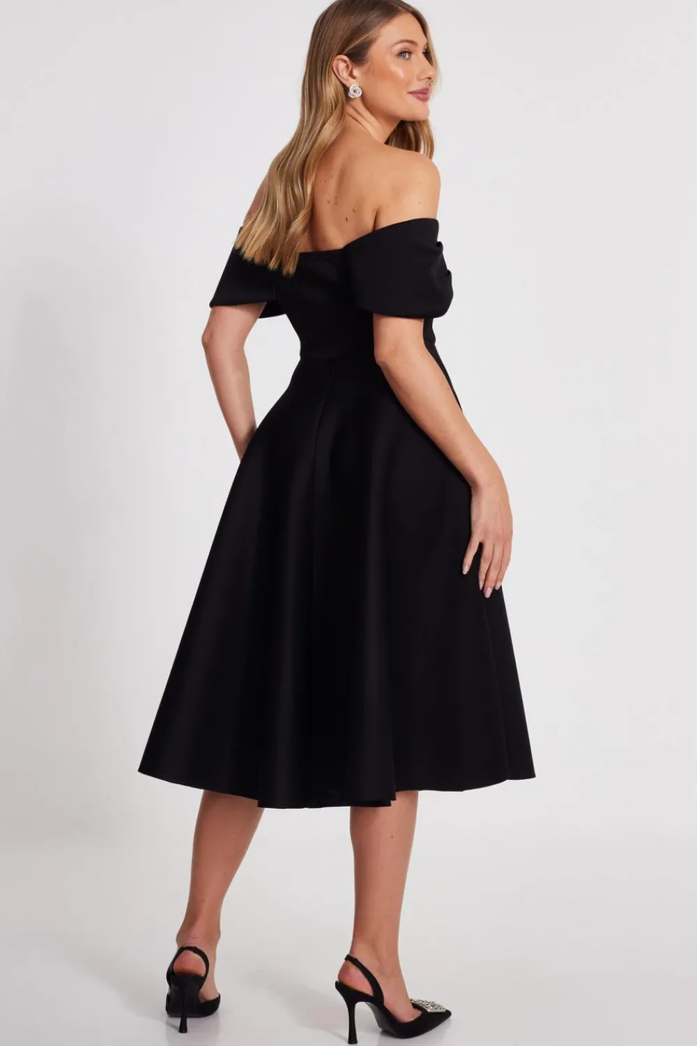 Quiz Evening Dresses|Christening Guest>Black Bardot Midi Skater Dress
