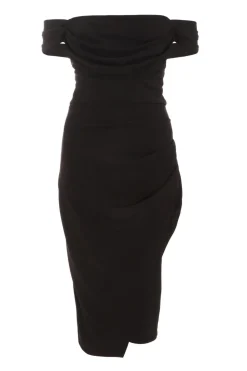 Quiz Wrap Dresses|Wedding Guest Dresses>Black Bardot Midi Wrap Dress