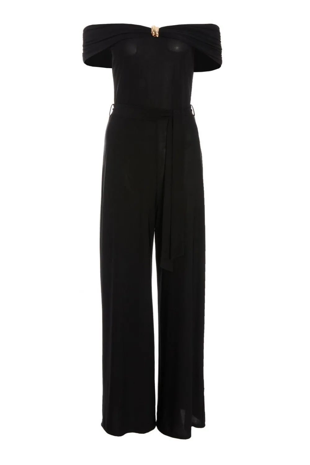 Quiz Occasion Jumpsuits|Going Out Jumpsuits>Black Bardot Palazzo Jumpsuit