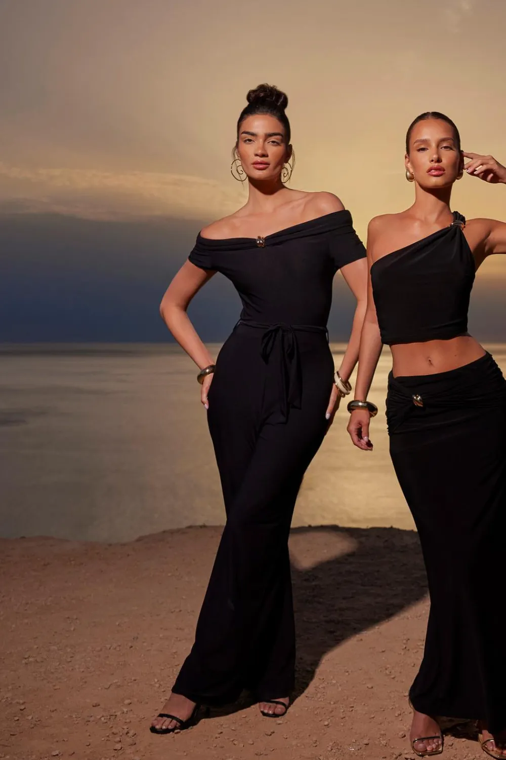 Quiz Occasion Jumpsuits|Going Out Jumpsuits>Black Bardot Palazzo Jumpsuit