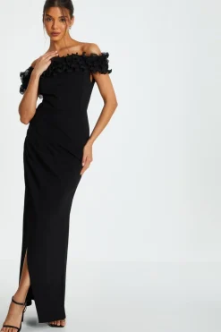 Quiz Prom Dresses|Prom & Ball>Black Bardot Ruffle Ruched Maxi Dress