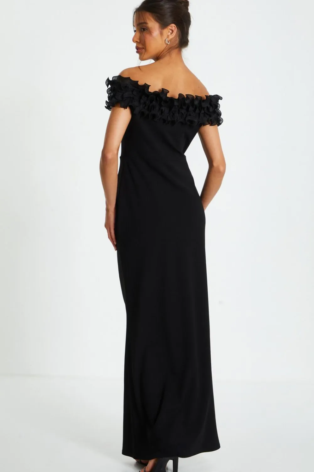 Quiz Prom Dresses|Prom & Ball>Black Bardot Ruffle Ruched Maxi Dress