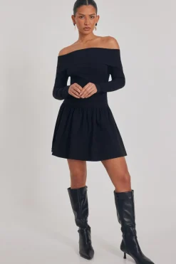 Quiz Going Out|Mini Dresses>Black Bardot Skater Dress