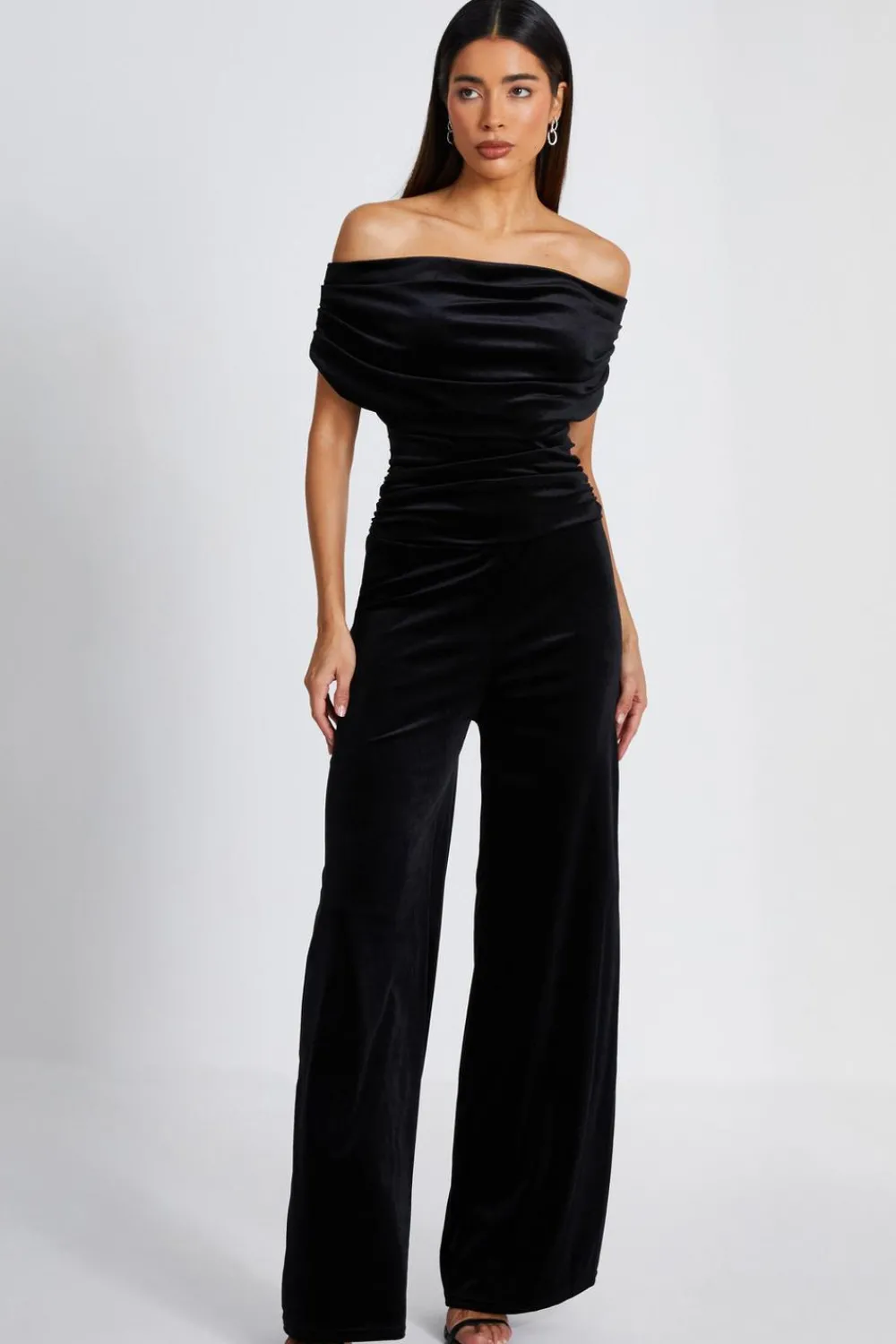 Quiz Going Out Jumpsuits|Evening Jumpsuits>Black Bardot Velvet Jumpsuit