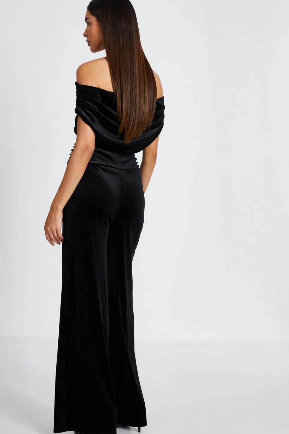 Quiz Going Out Jumpsuits|Evening Jumpsuits>Black Bardot Velvet Jumpsuit