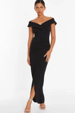 Quiz Christening Guest|Dresses>Black Bardot Wrap Maxi Dress