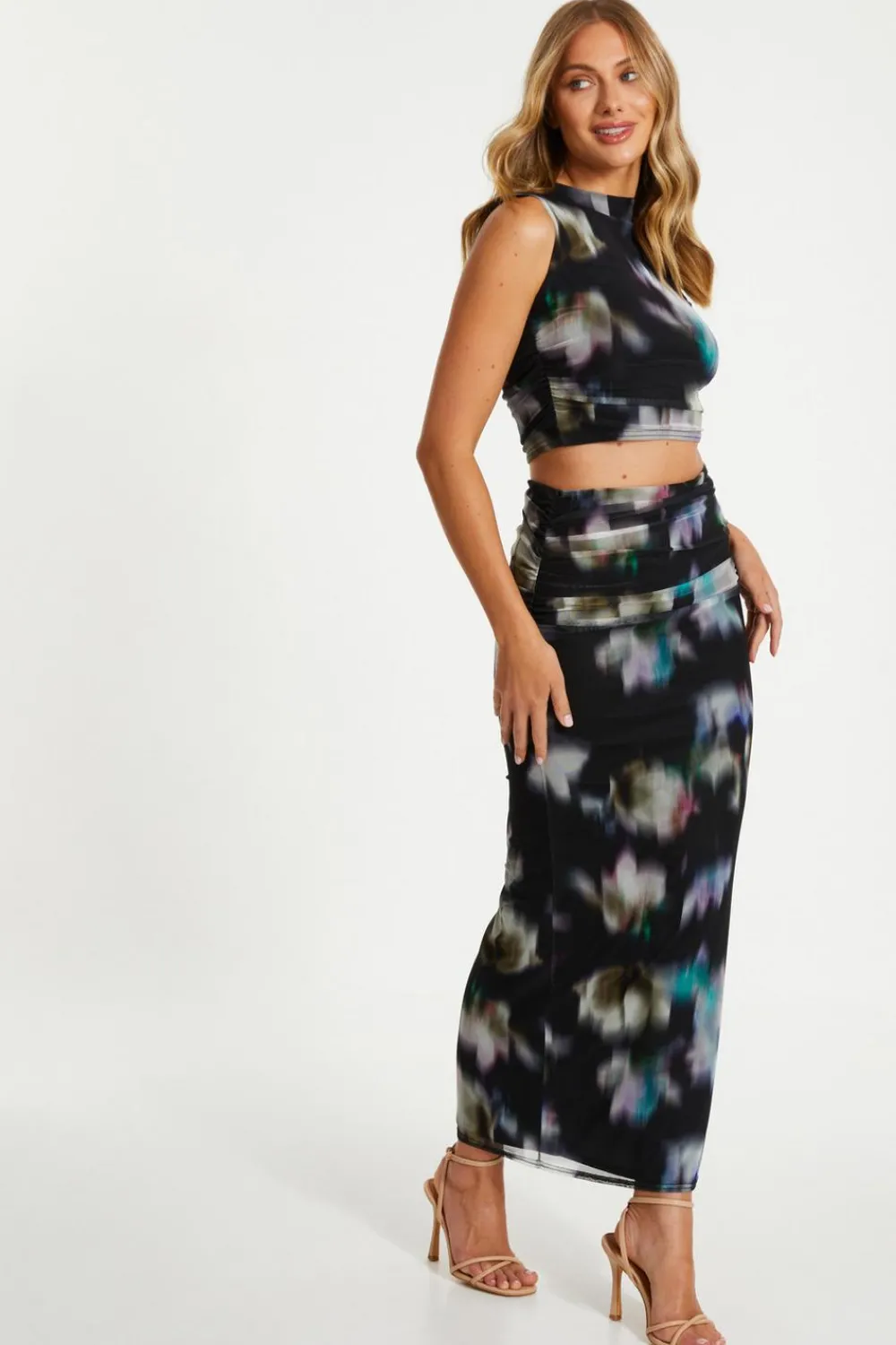 Quiz Going Out Tops|Crop Tops>Black Brushstroke Print Mesh Top