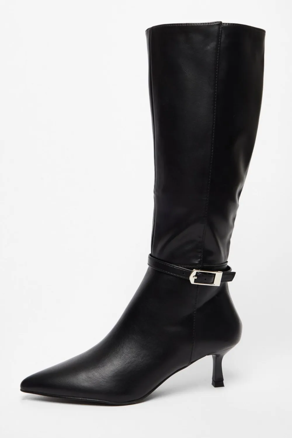 Quiz Boots>Black Buckle Detail Knee High Boots
