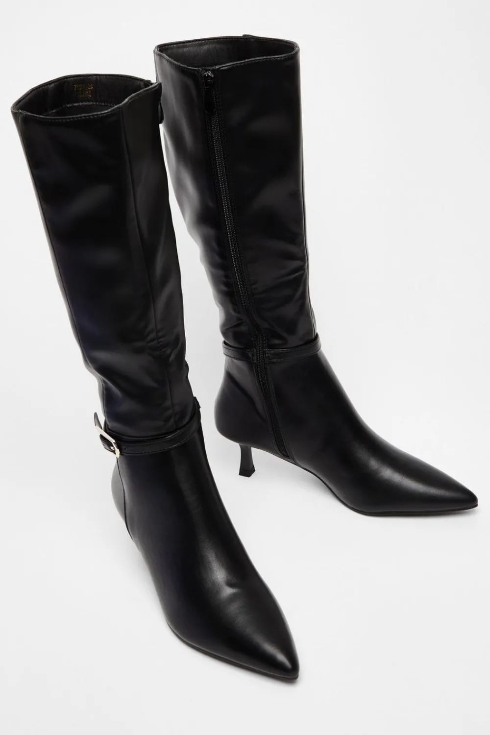 Quiz Boots>Black Buckle Detail Knee High Boots