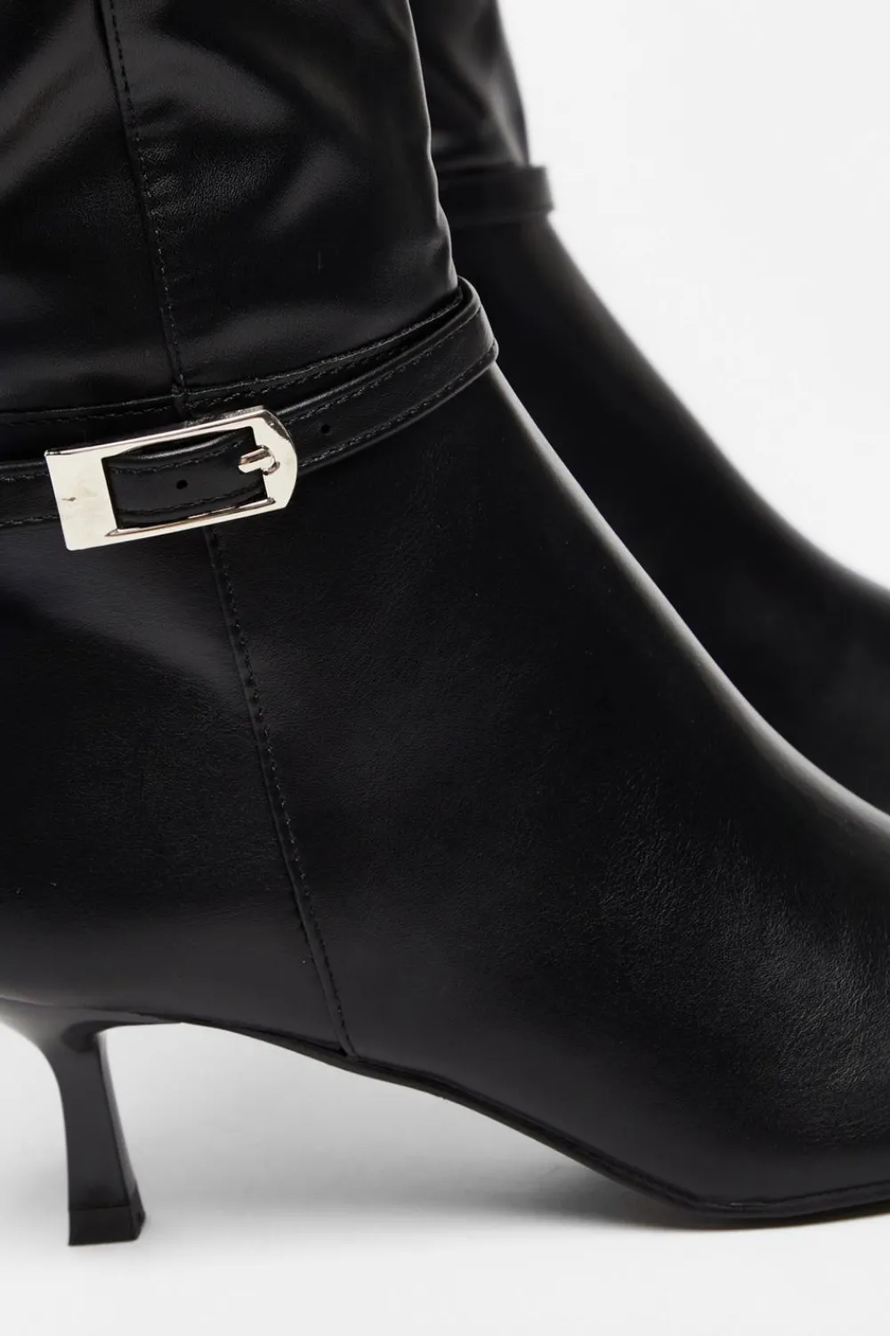 Quiz Boots>Black Buckle Detail Knee High Boots