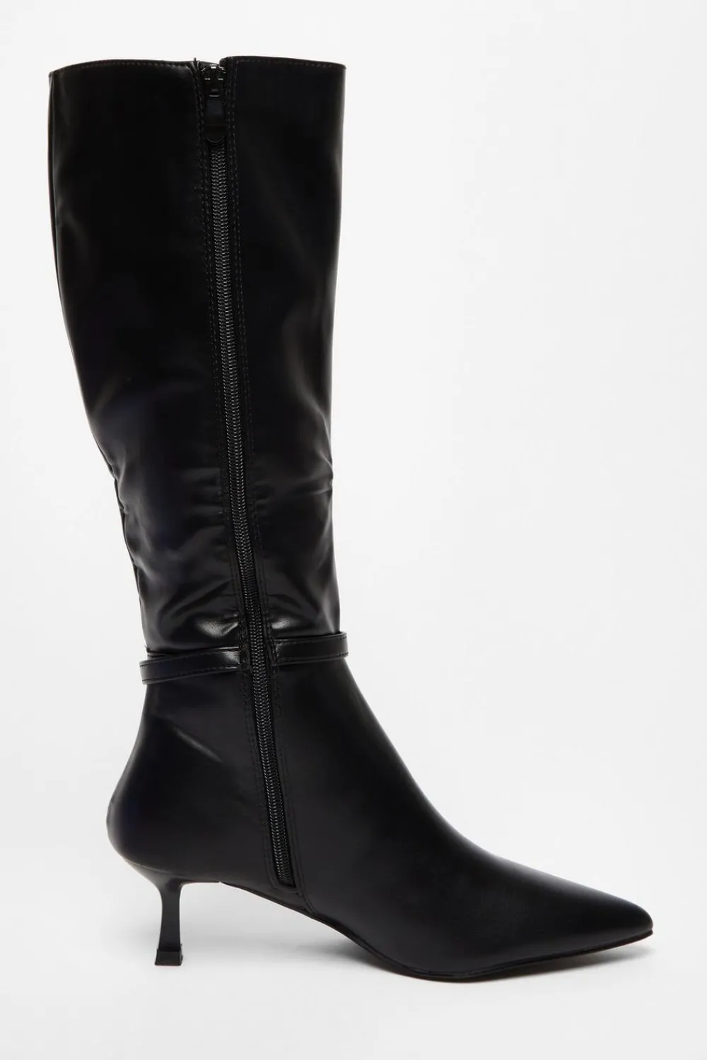 Quiz Boots>Black Buckle Detail Knee High Boots