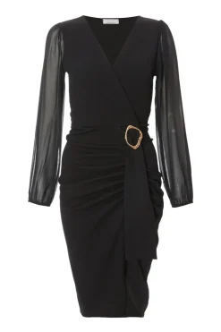 Quiz Christening Guest|Modest>Black Buckle Midi Dress