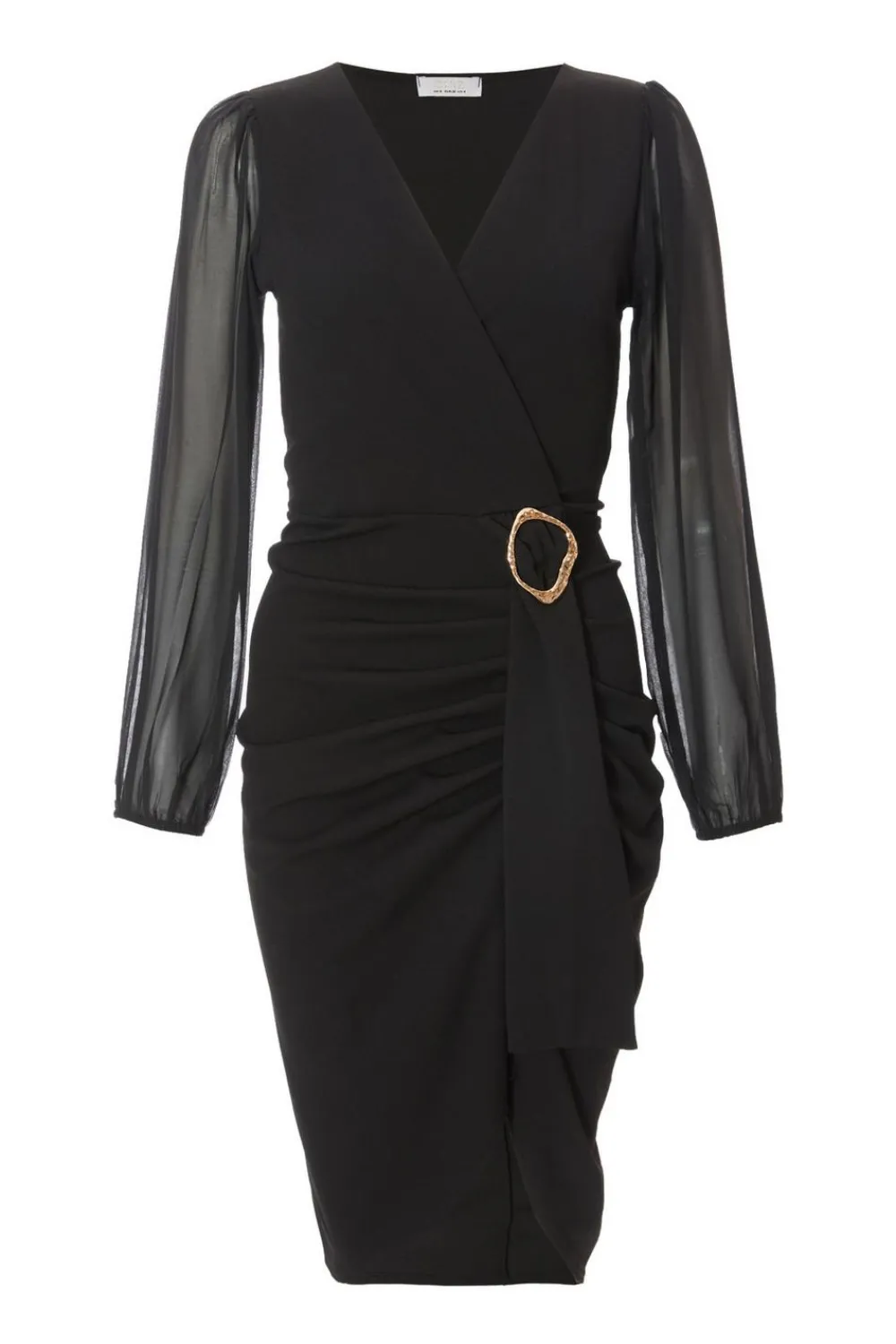 Quiz Christening Guest|Modest>Black Buckle Midi Dress