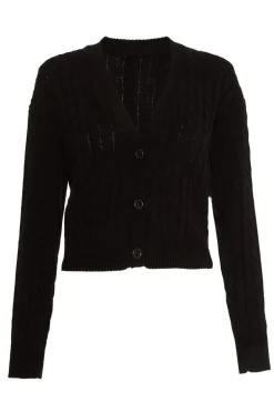 Quiz Workwear|Tops>Black Cable Knit Cardigan