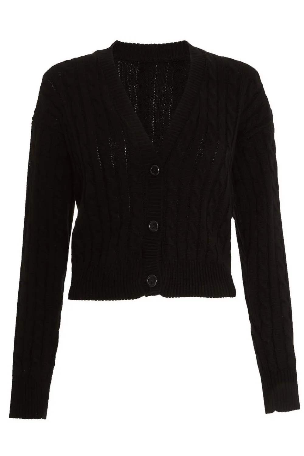 Quiz Workwear|Tops>Black Cable Knit Cardigan