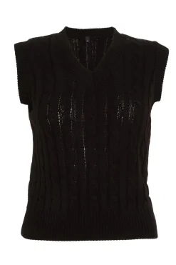 Quiz Workwear|Tops>Black Cable Knit Tank Top