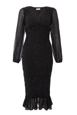 Quiz Evening Dresses|Going Out>Black Chiffon Diamante Midi Dress