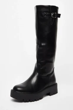 Quiz Boots>Black Chunky Knee High Boots