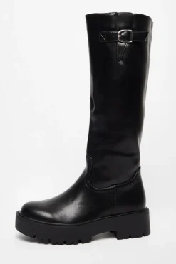 Quiz Boots>Black Chunky Knee High Boots