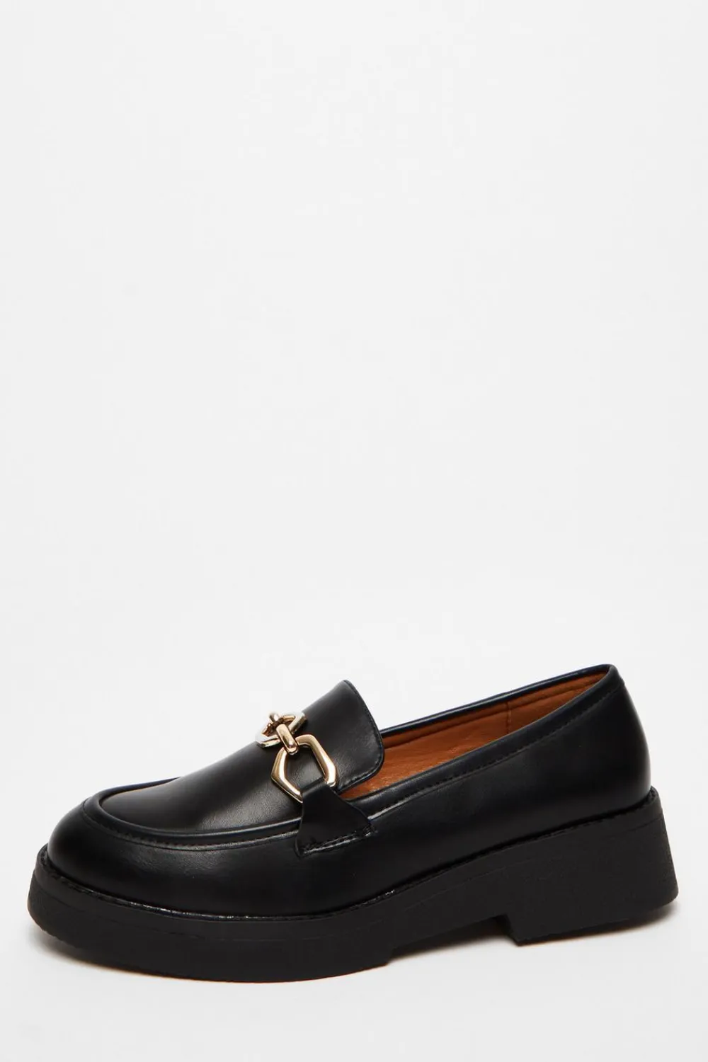 Quiz Flats>Black Chunky Patent Loafers