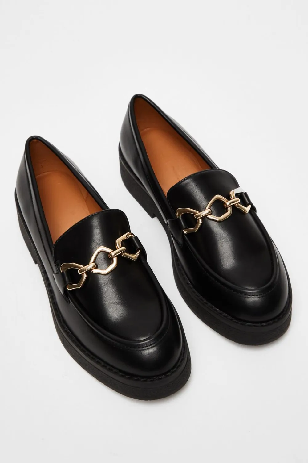 Quiz Flats>Black Chunky Patent Loafers