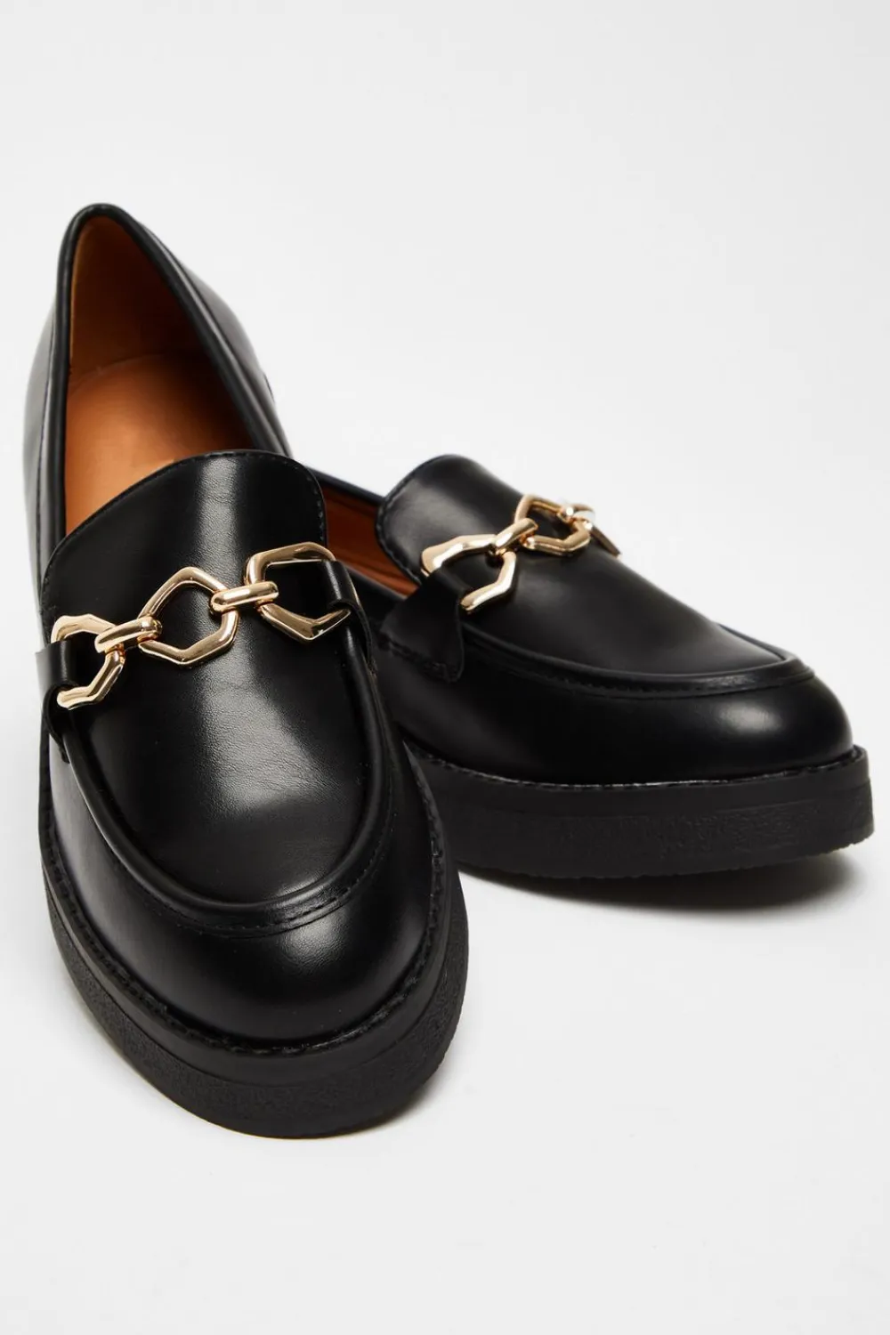 Quiz Flats>Black Chunky Patent Loafers