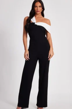 Quiz Occasion Jumpsuits|Evening Jumpsuits>Black Contrast Bardot Jumpsuit