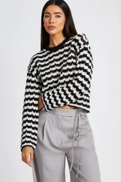 Quiz Knitwear|Casual Clothing>Black Contrast Knit Jumper