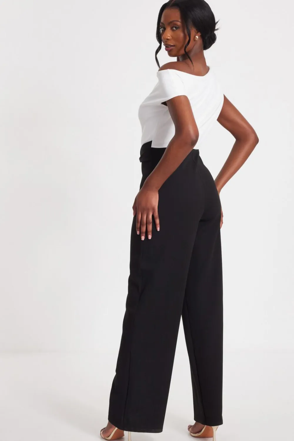 Quiz Occasion Jumpsuits|Going Out Jumpsuits>Black Contrast Palazzo Jumpsuit