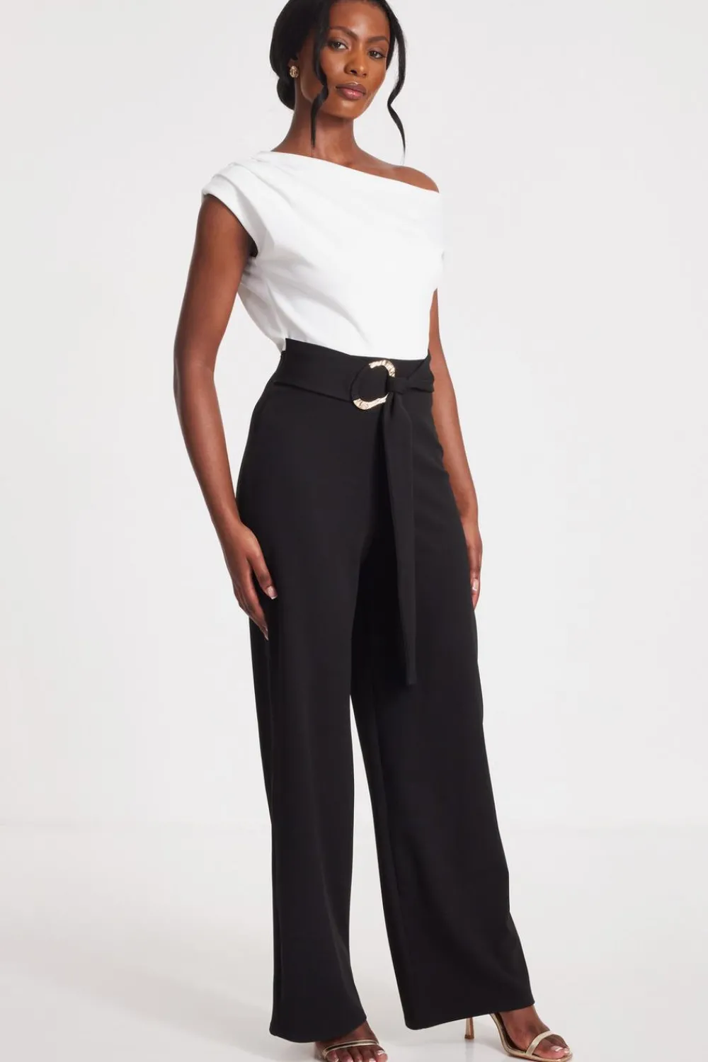 Quiz Occasion Jumpsuits|Going Out Jumpsuits>Black Contrast Palazzo Jumpsuit