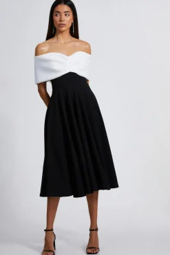 Quiz Evening Dresses|Christening Guest>Black Contrast Skater Midi Dress
